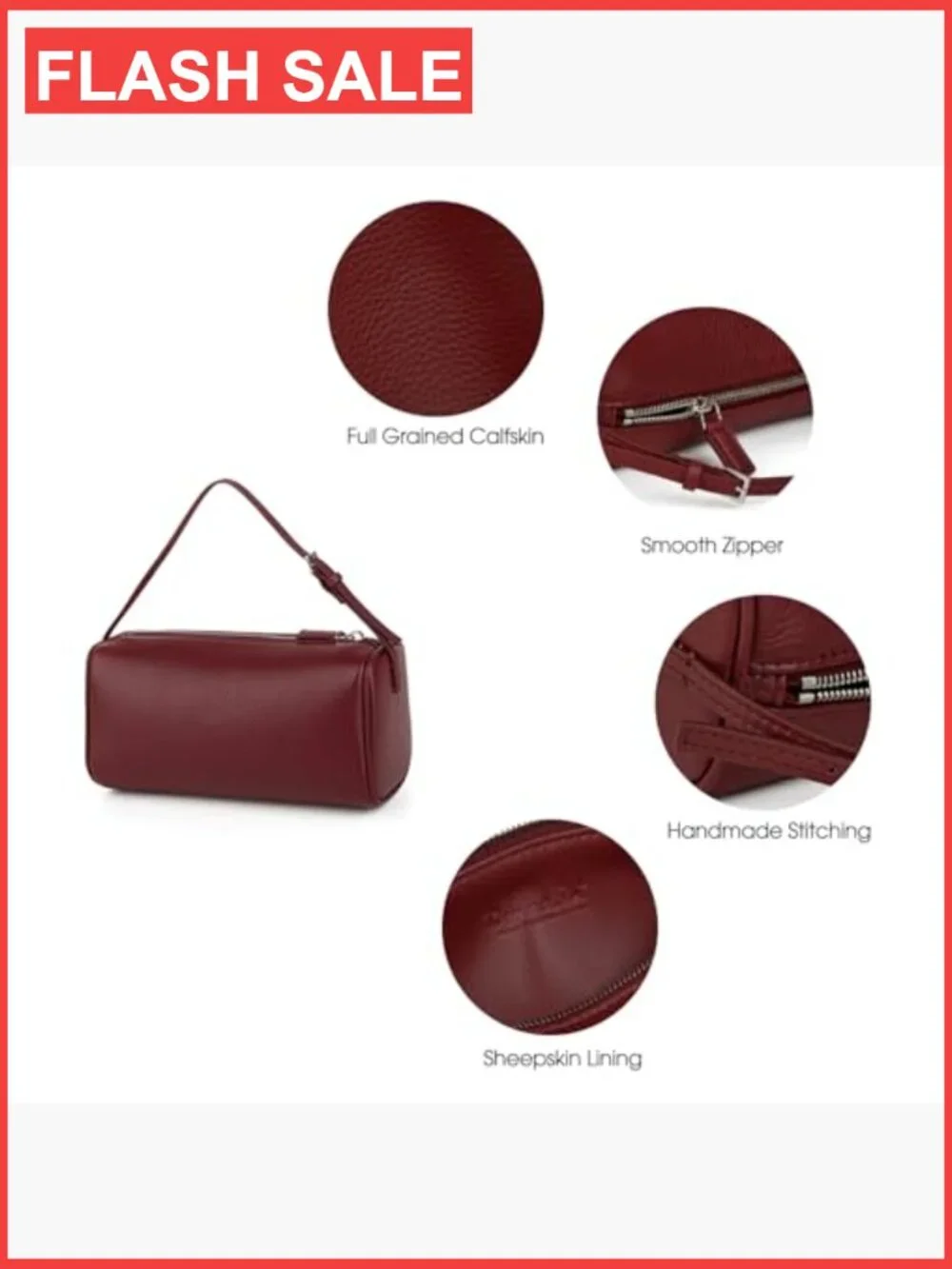 Full-Grained Leather Crossbody Hobo Bag with Adjustable Strap